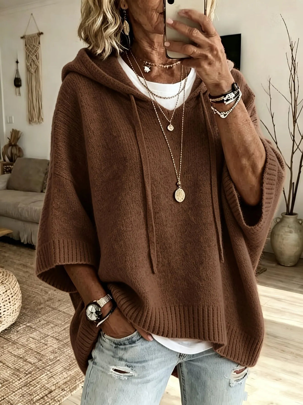 Vérène - Dames oversized hoodie van zachte brei