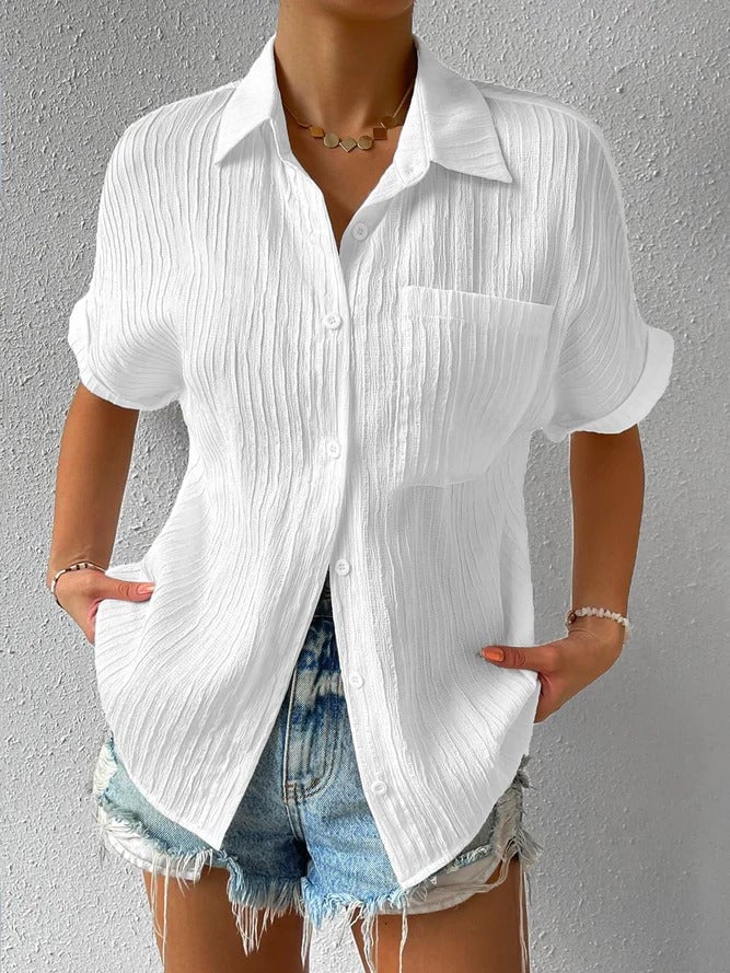 Plyora - Dames Blouse Ruim Met Knopen Klassieke Kraag Casual Stijl