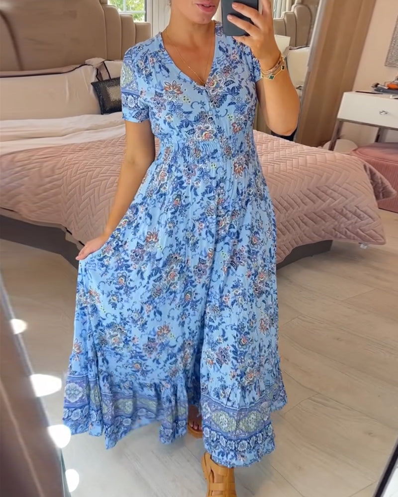 Denise - Maxi Bloemenjurk met V-Hals