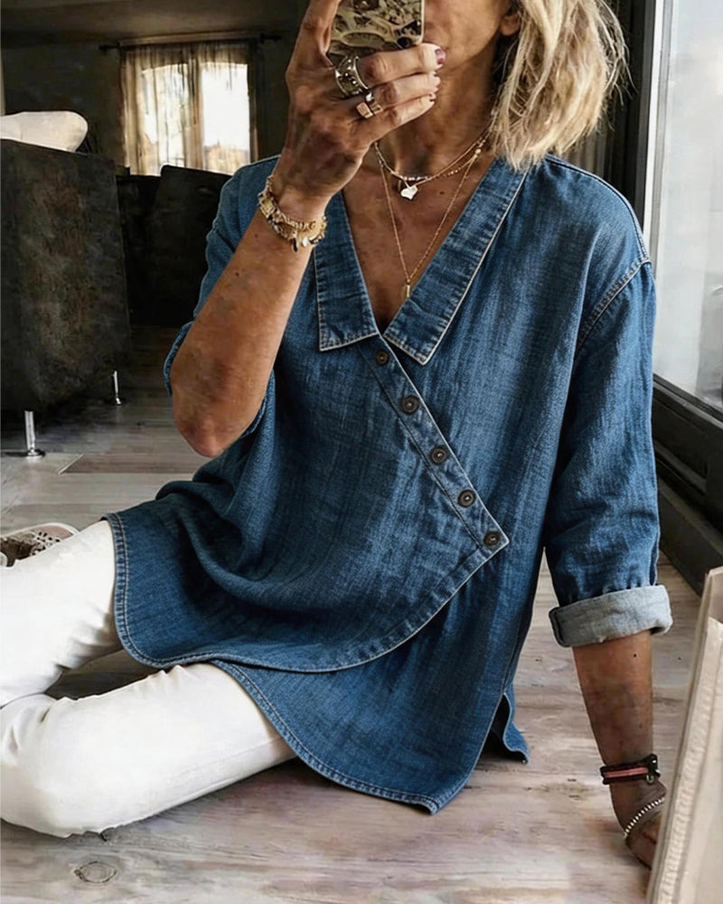 Mélusine - Damesblouse met een ruime pasvorm en diagonale knopen