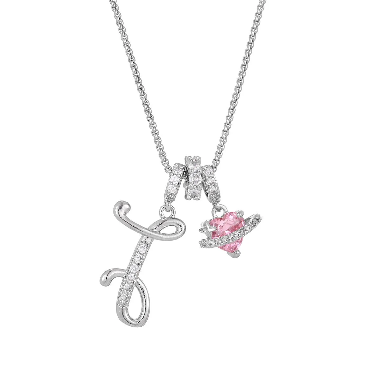 Carmelle - Initialen Ketting Met Roze Hartje