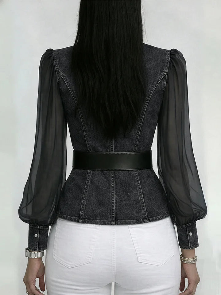 Quinellea - Elegante Denim Blouse met Structuur