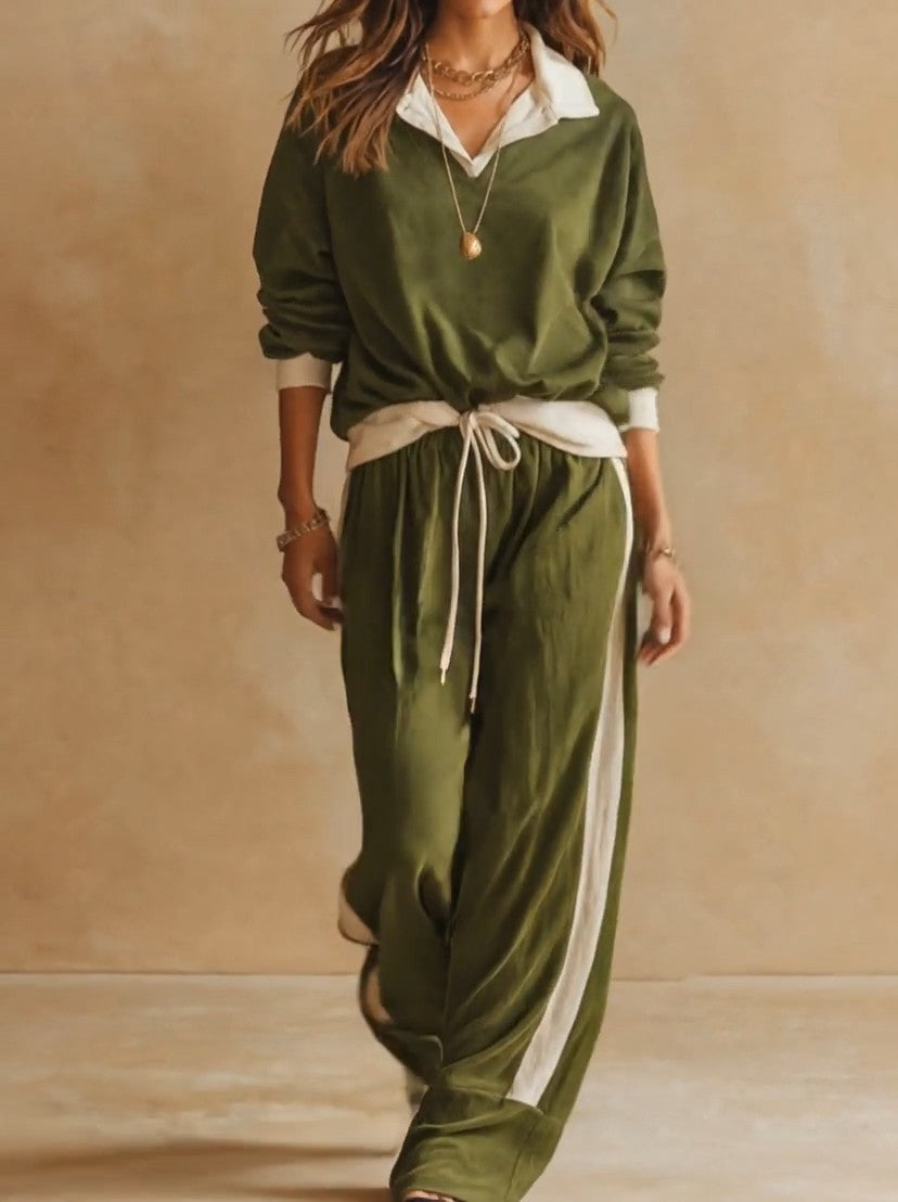 Hinke - Tweedelige damesoutfit met polo-nek en brede broek
