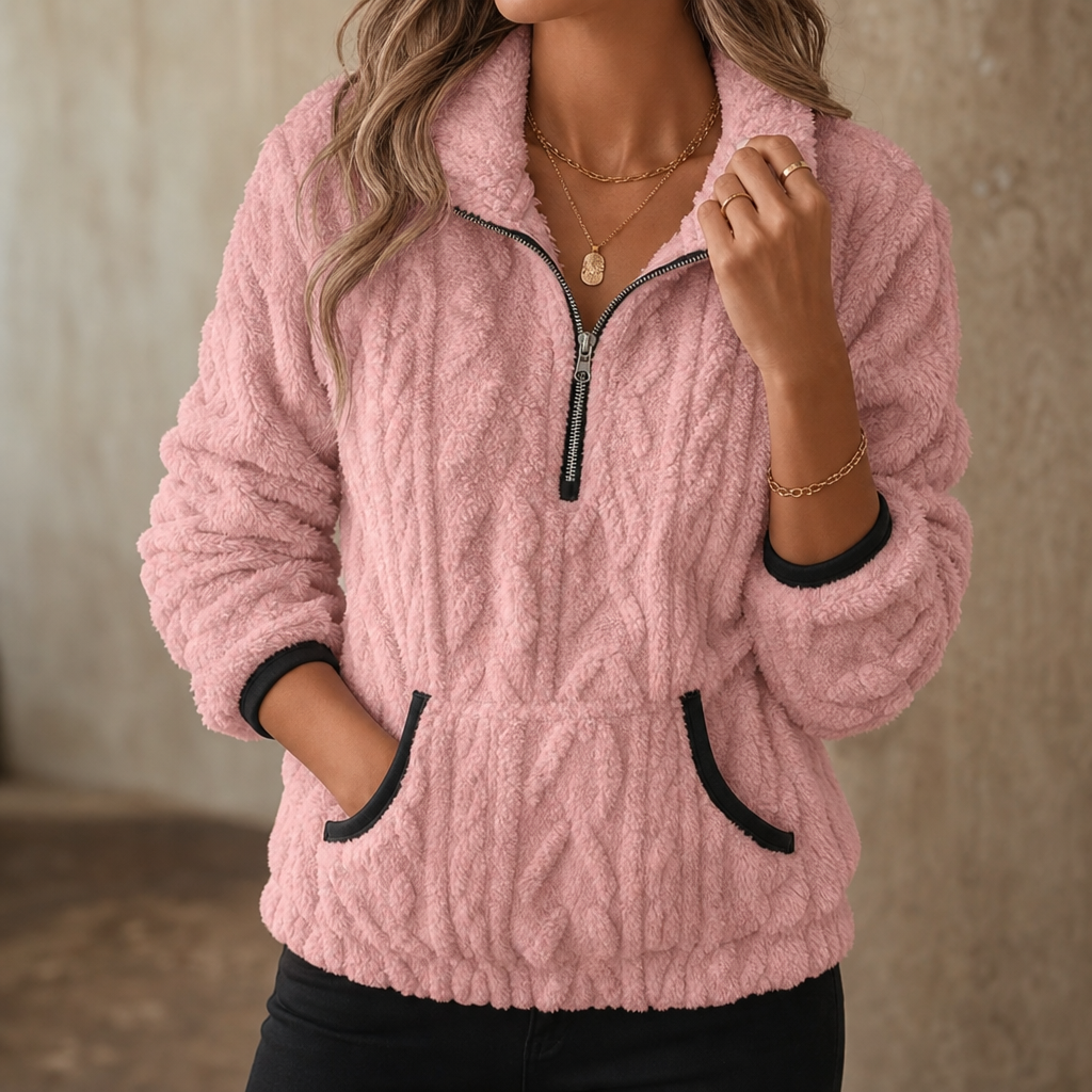 Rinske - Dames fleece trui met halve rits en kangoeroezak