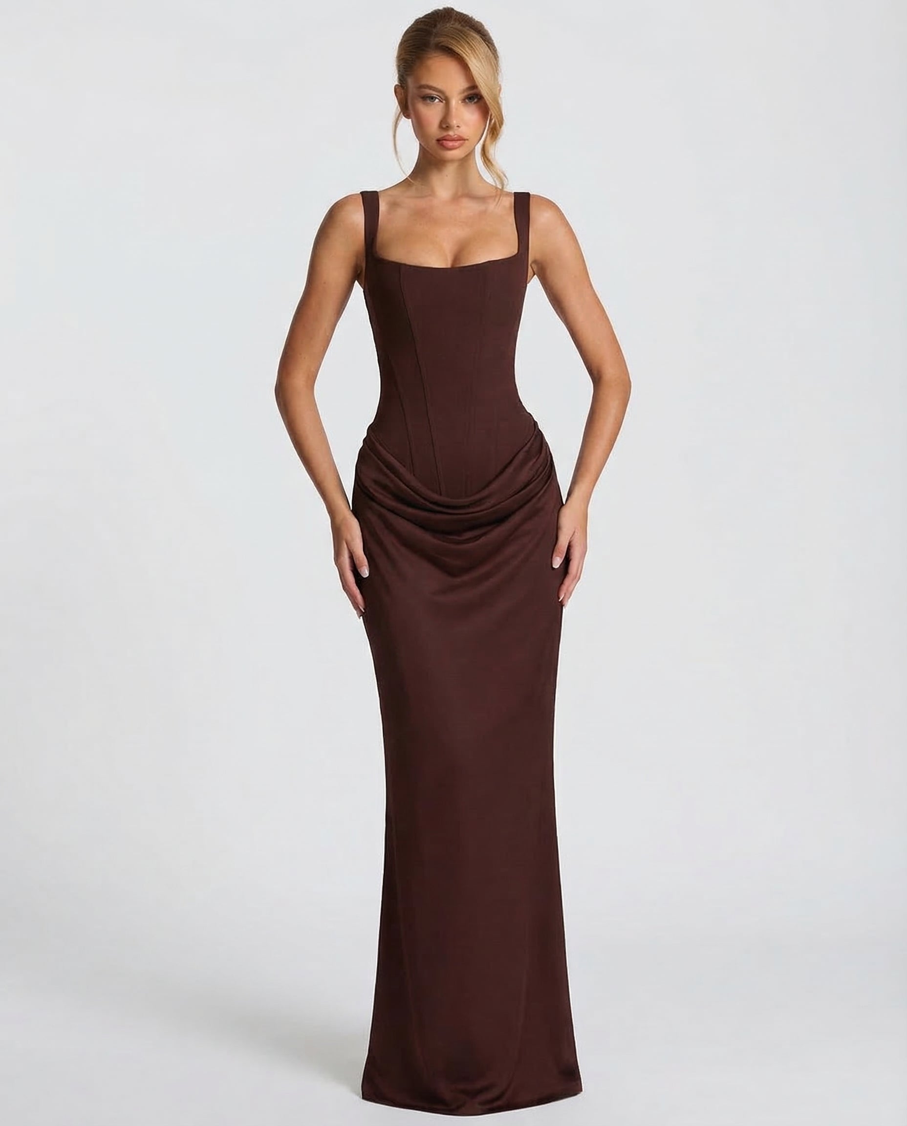 Elyndoria - Maxijurk voor dames, strakke pasvorm met een elegante en satijnen zandloper-effect