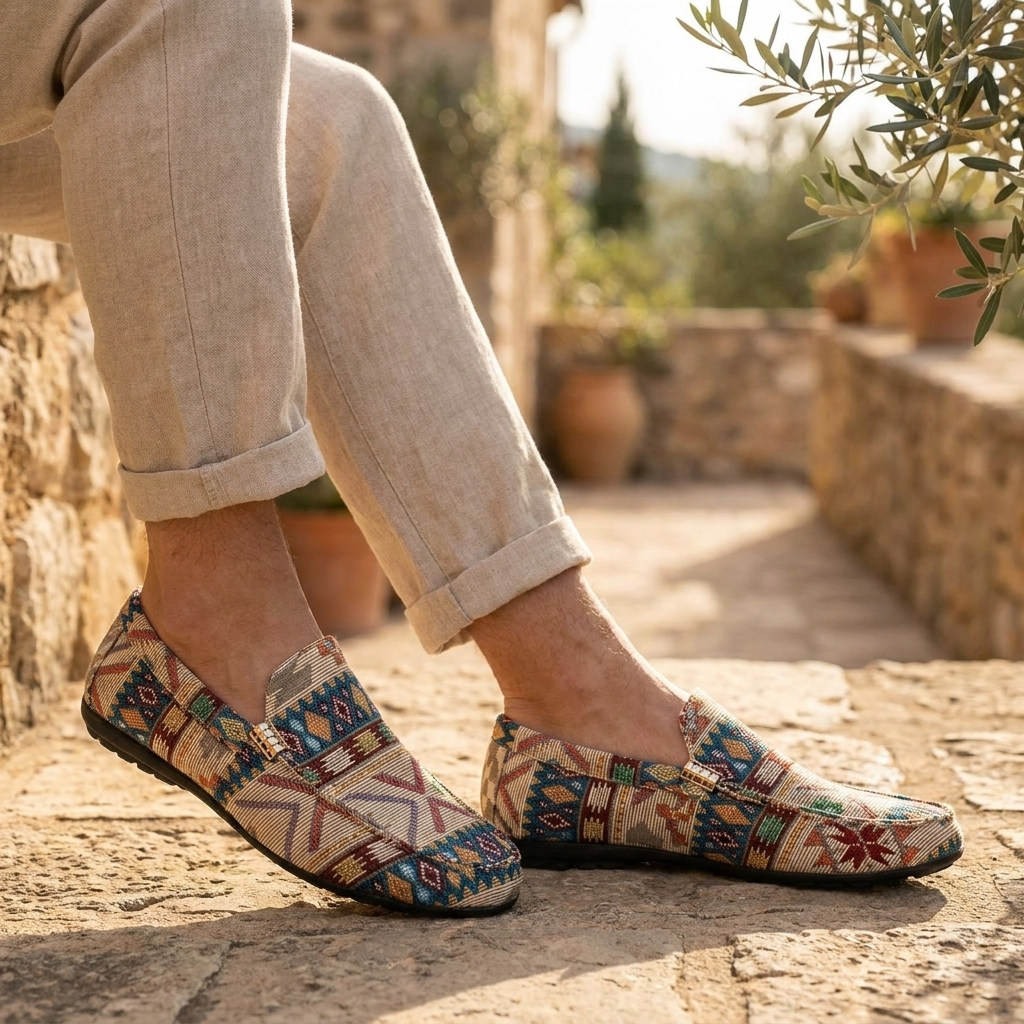 Mathis - Comfortabele heren mocassins met etnisch patroon