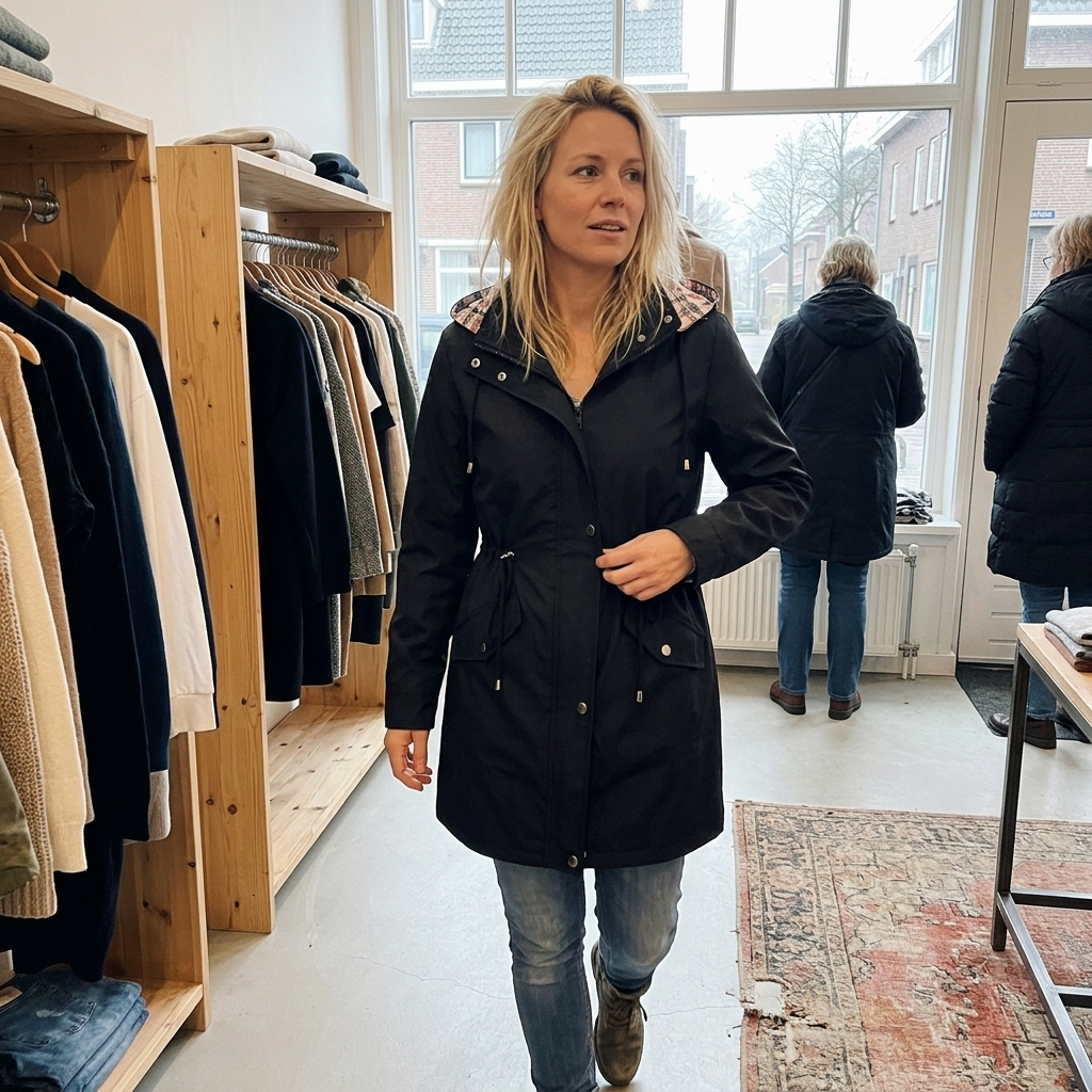 Geertruida - Dames lange waterdichte jas met afneembare capuchon en voering