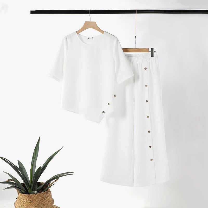 Amelina - Tweedelige set met knopen voor een elegante, casual stijl