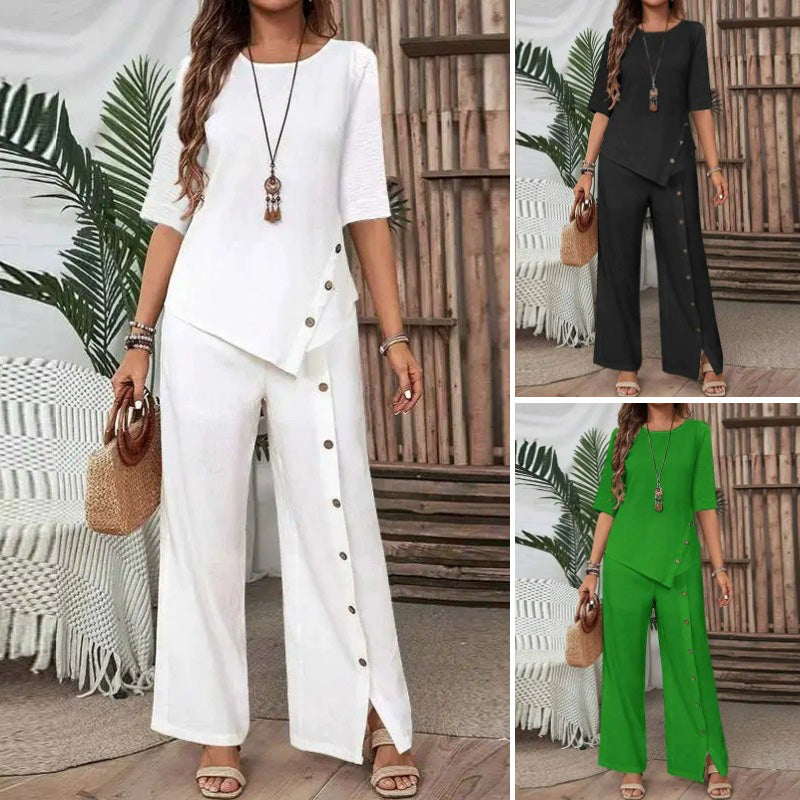 Amelina - Tweedelige set met knopen voor een elegante, casual stijl