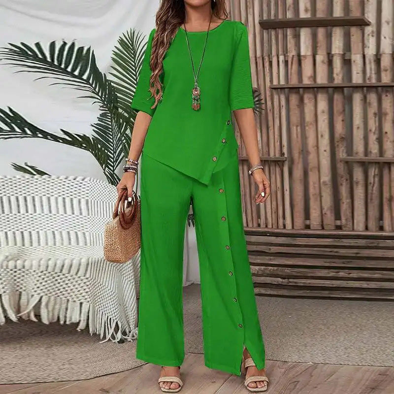 Amelina - Tweedelige set met knopen voor een elegante, casual stijl