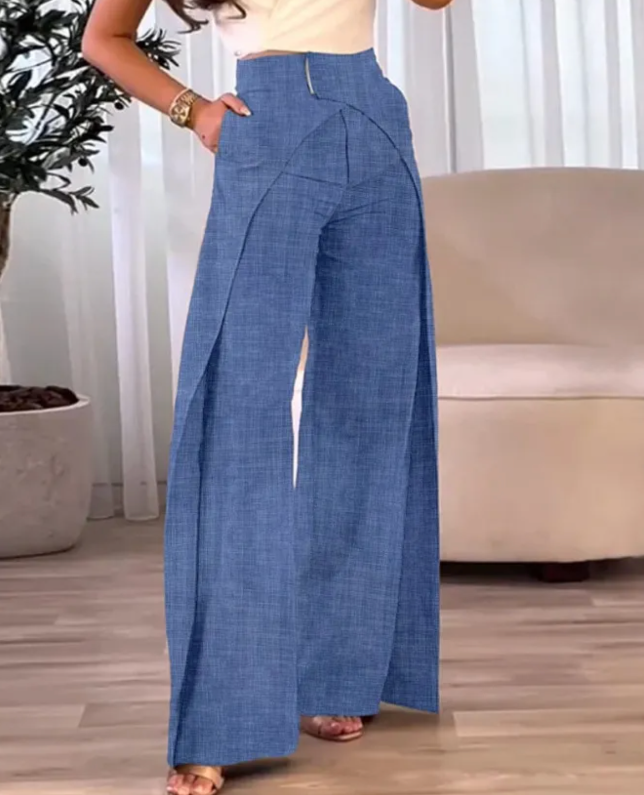 Areliax - Hoge taille dames broek met vloeiende split in elegante stijl