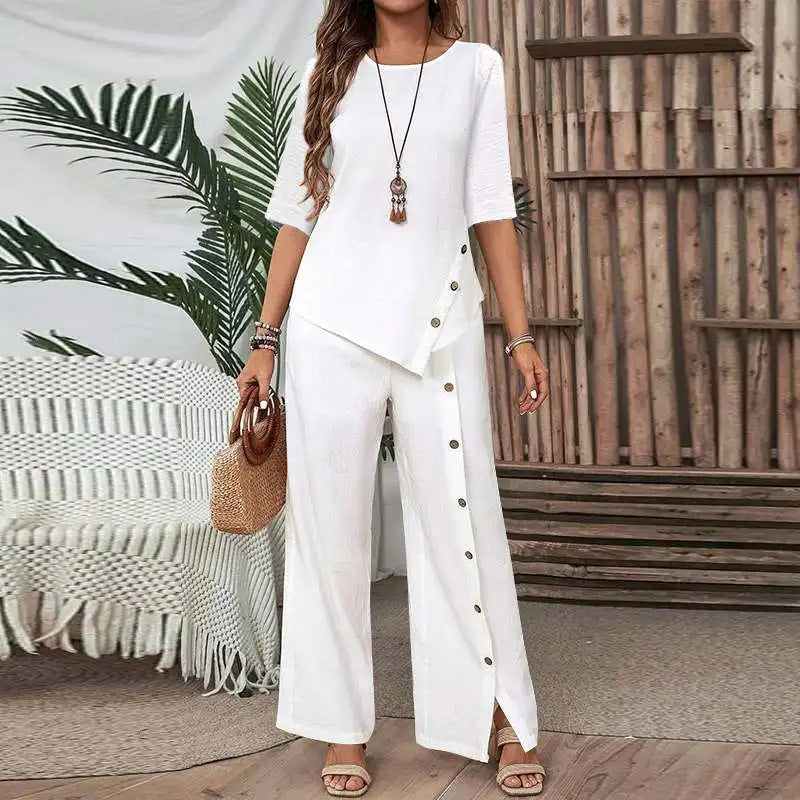 Amelina - Tweedelige set met knopen voor een elegante, casual stijl