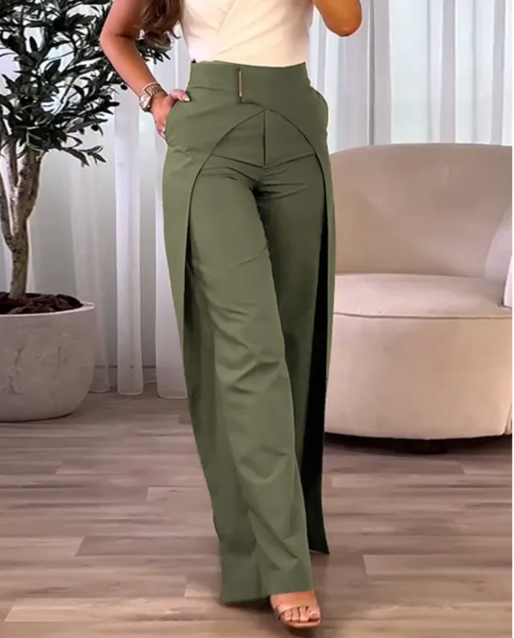 Areliax - Hoge taille dames broek met vloeiende split in elegante stijl