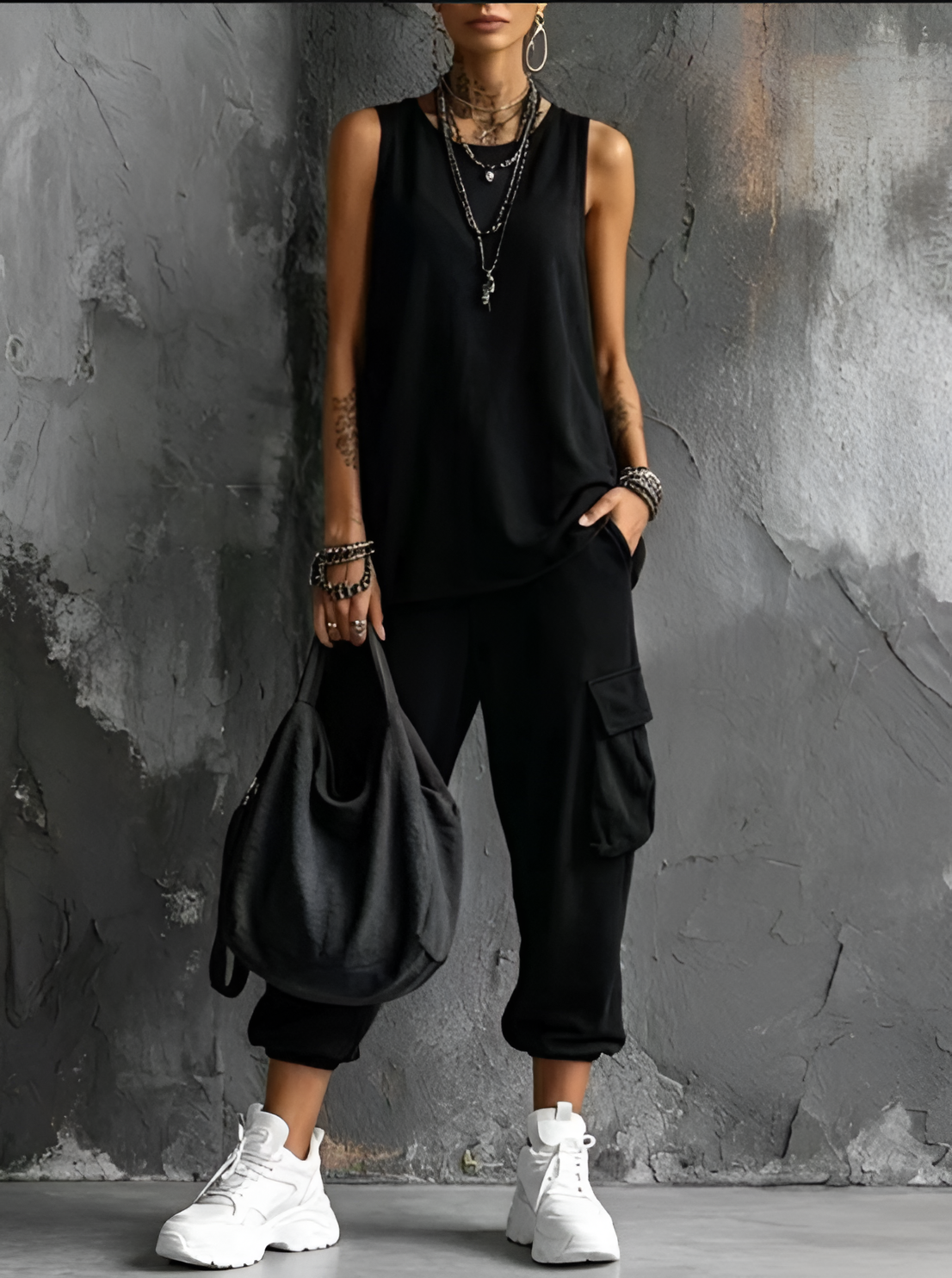 Fiorissa - Urban chic damesoutfit met mouwloos top en cargo broek