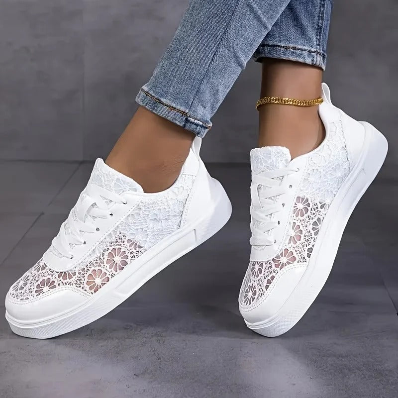 Jorexa - Dames Sneakers Van Ademende Kant Casual Elegante Stijl