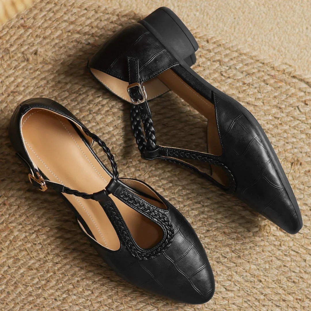 Prynelle - Dames Mary Jane schoenen van leer met gevlochten band