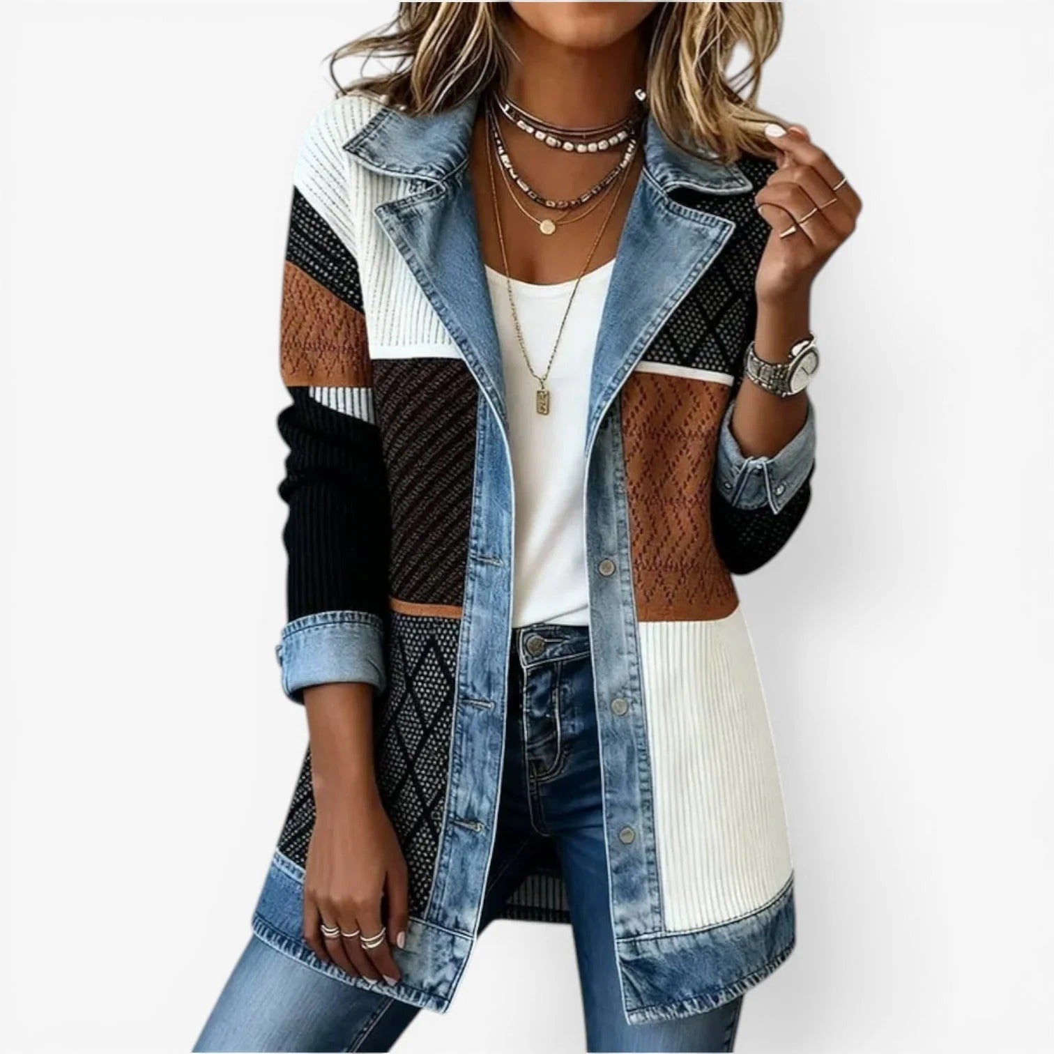 Tirexa - Dames Jas Denimstijl Gemengde Stof Gelaagd Effect Moderne Look