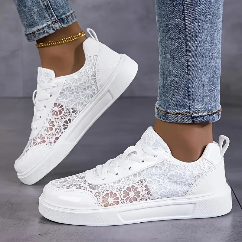 Jorexa - Dames Sneakers Van Ademende Kant Casual Elegante Stijl