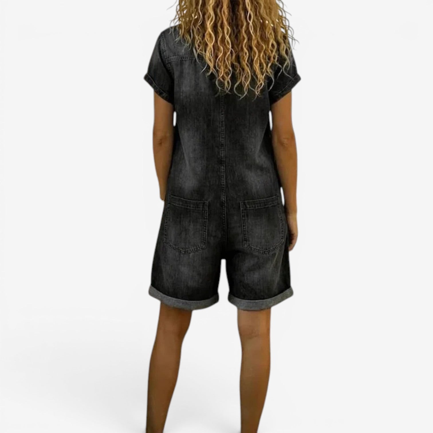 Rovellea - Korte denim jumpsuit voor vrouwen met knopen casual zomer