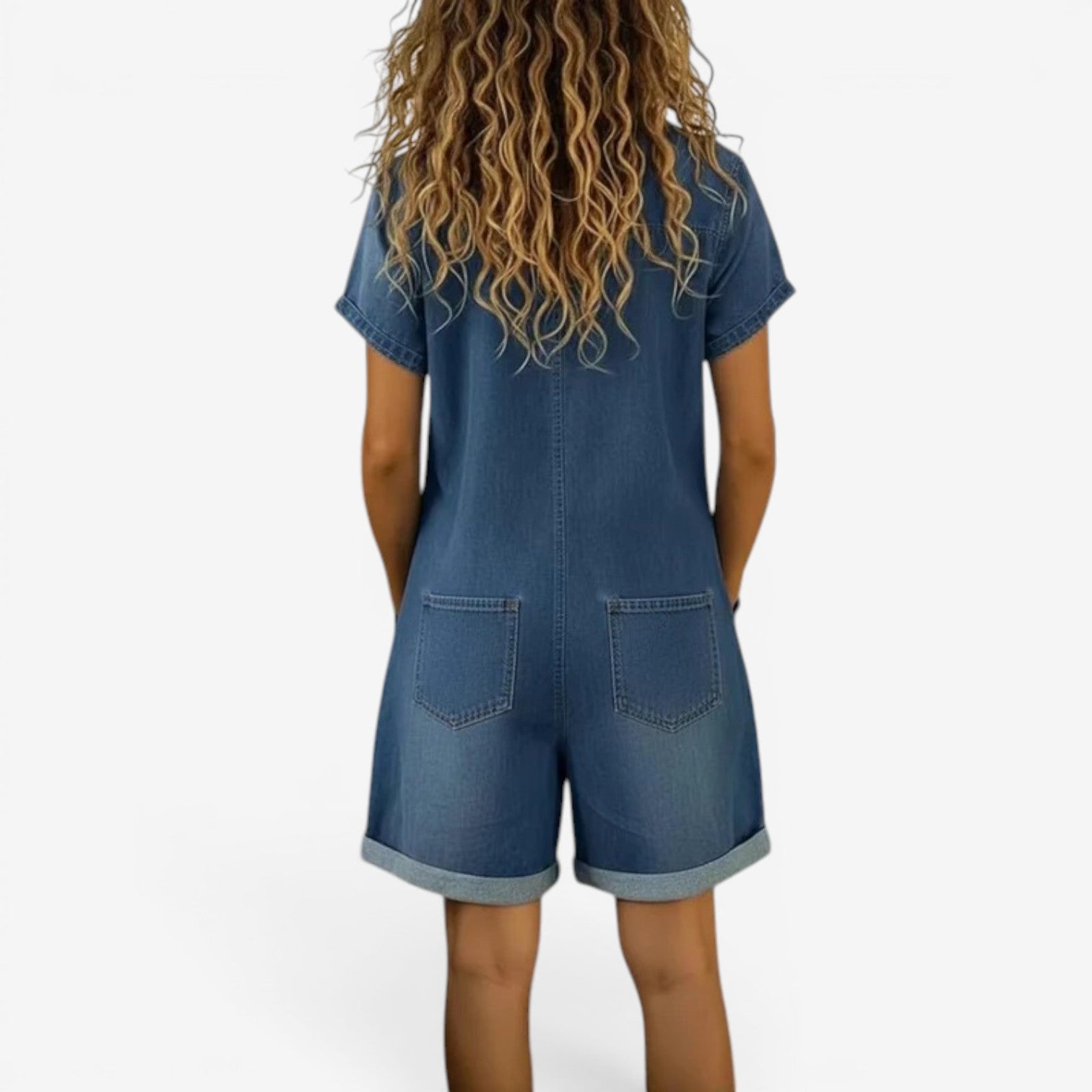 Rovellea - Korte denim jumpsuit voor vrouwen met knopen casual zomer