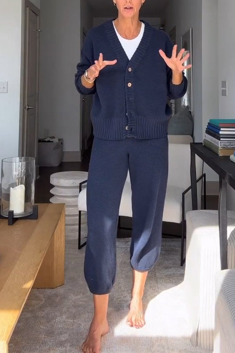 Marielle - Casual dames set met V-hals en wafelstructuur