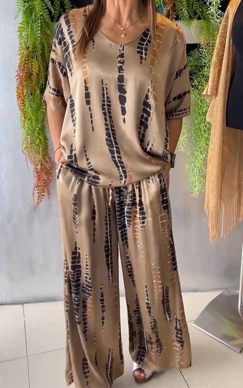 Iria - Casual satijnen set met ronde hals