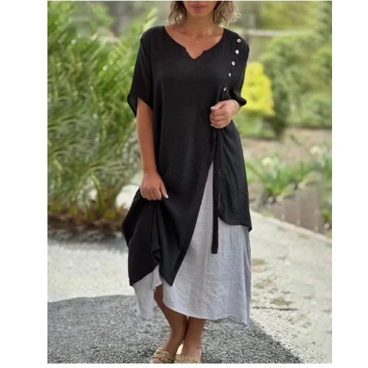 Amabel - Asymmetrische tweedelige jurk met korte mouwen
