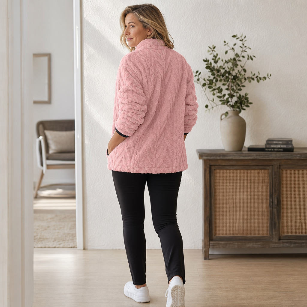 Rinske - Dames fleece trui met halve rits en kangoeroezak