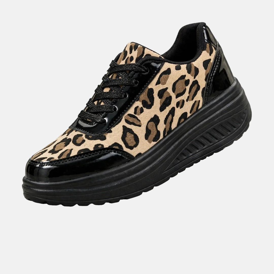Noëline - Dames sneakers met leopardprint en plateauzool