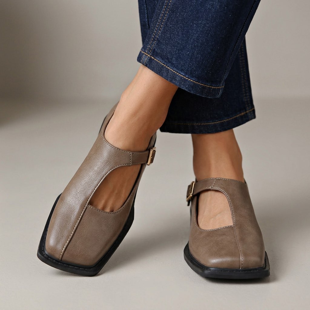 Anke - Dames schoenen met vierkante neus en gesp