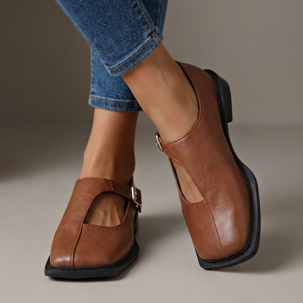 Anke - Dames schoenen met vierkante neus en gesp
