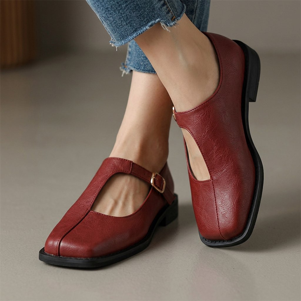 Anke - Dames schoenen met vierkante neus en gesp