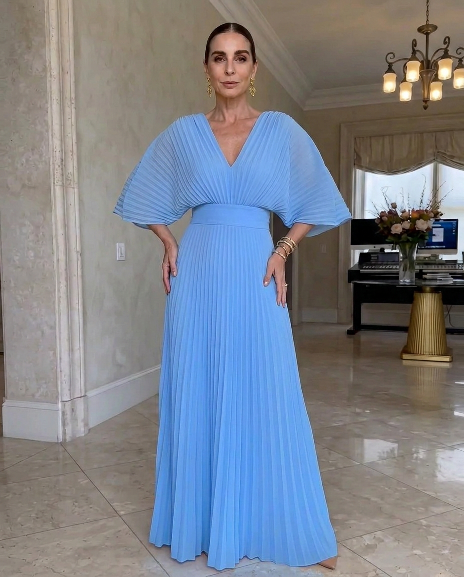 Rynavelle - Elegante plissé jurk met V-hals