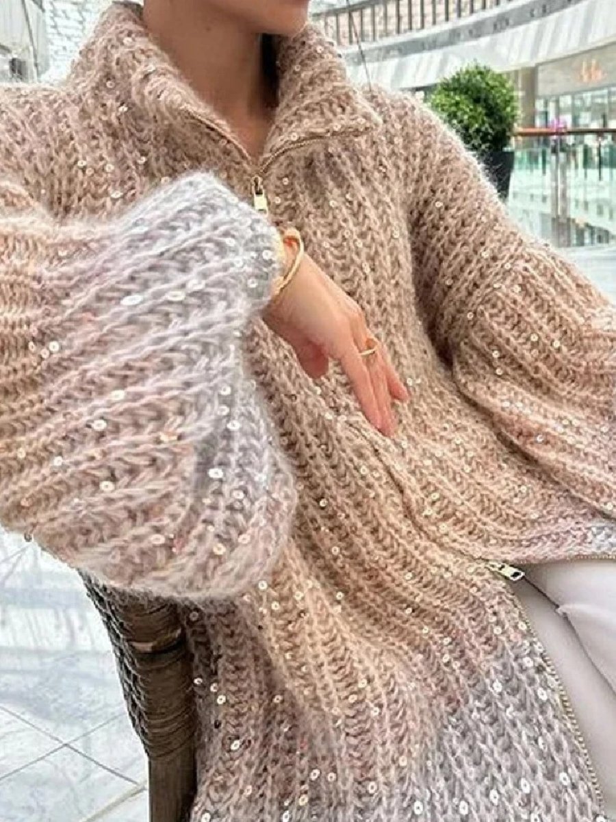 Margot - Oversized Wolmix Vest Met Pailletten - Luxe Comfort En Glamour