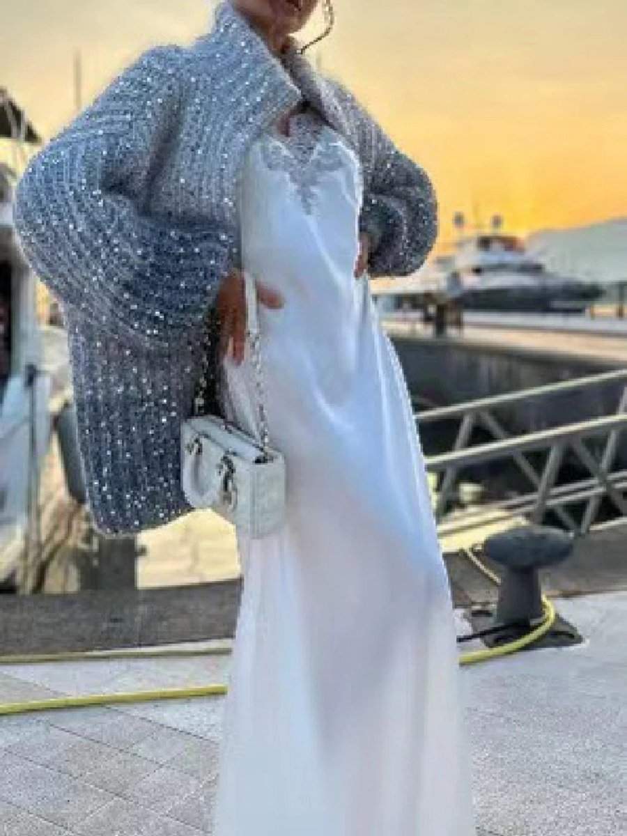 Margot - Oversized Wolmix Vest Met Pailletten - Luxe Comfort En Glamour
