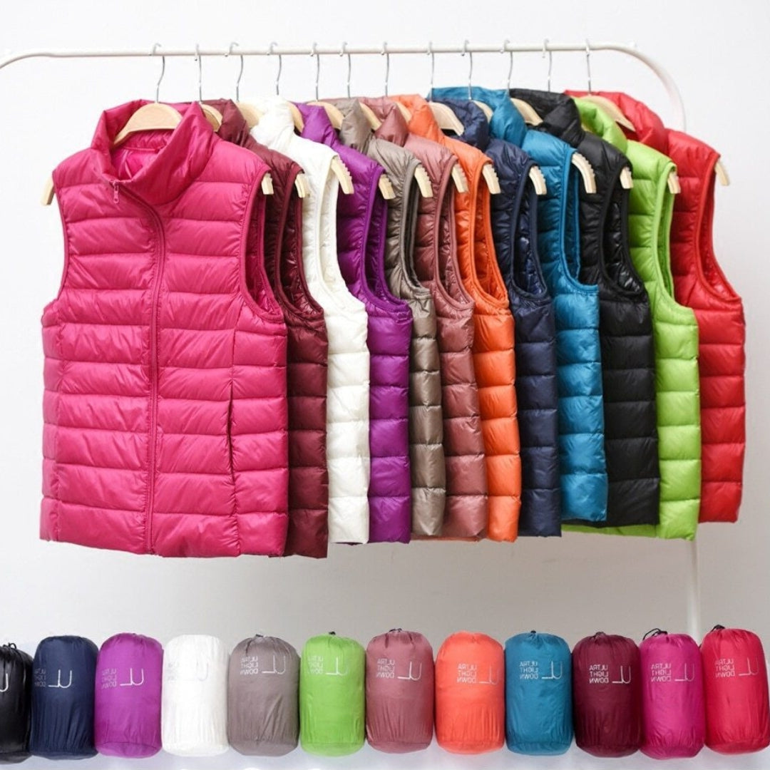 Quelora - Licht Plissé Vest van Dons voor een Elegante Stijl