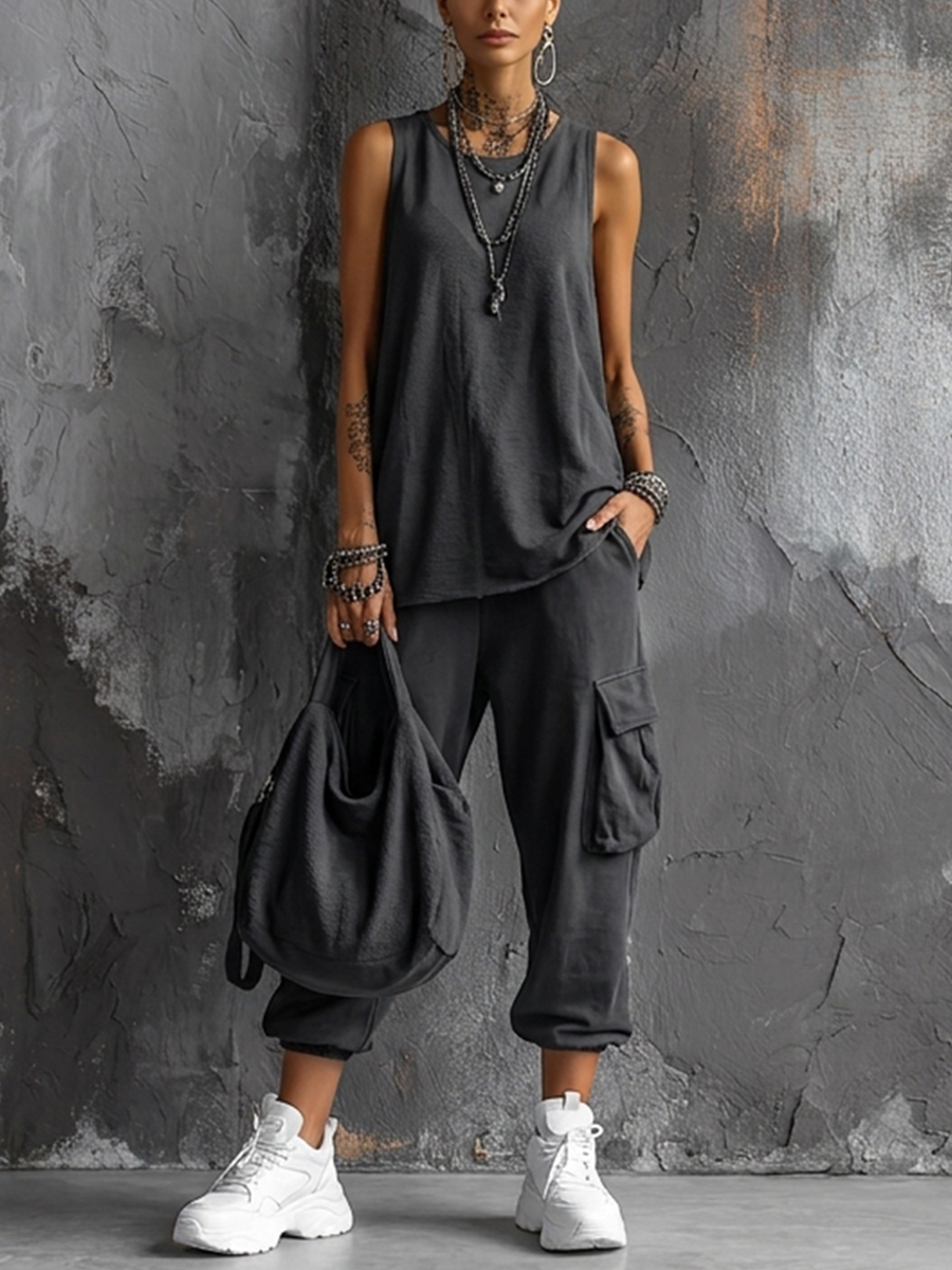 Fiorissa - Urban chic damesoutfit met mouwloos top en cargo broek