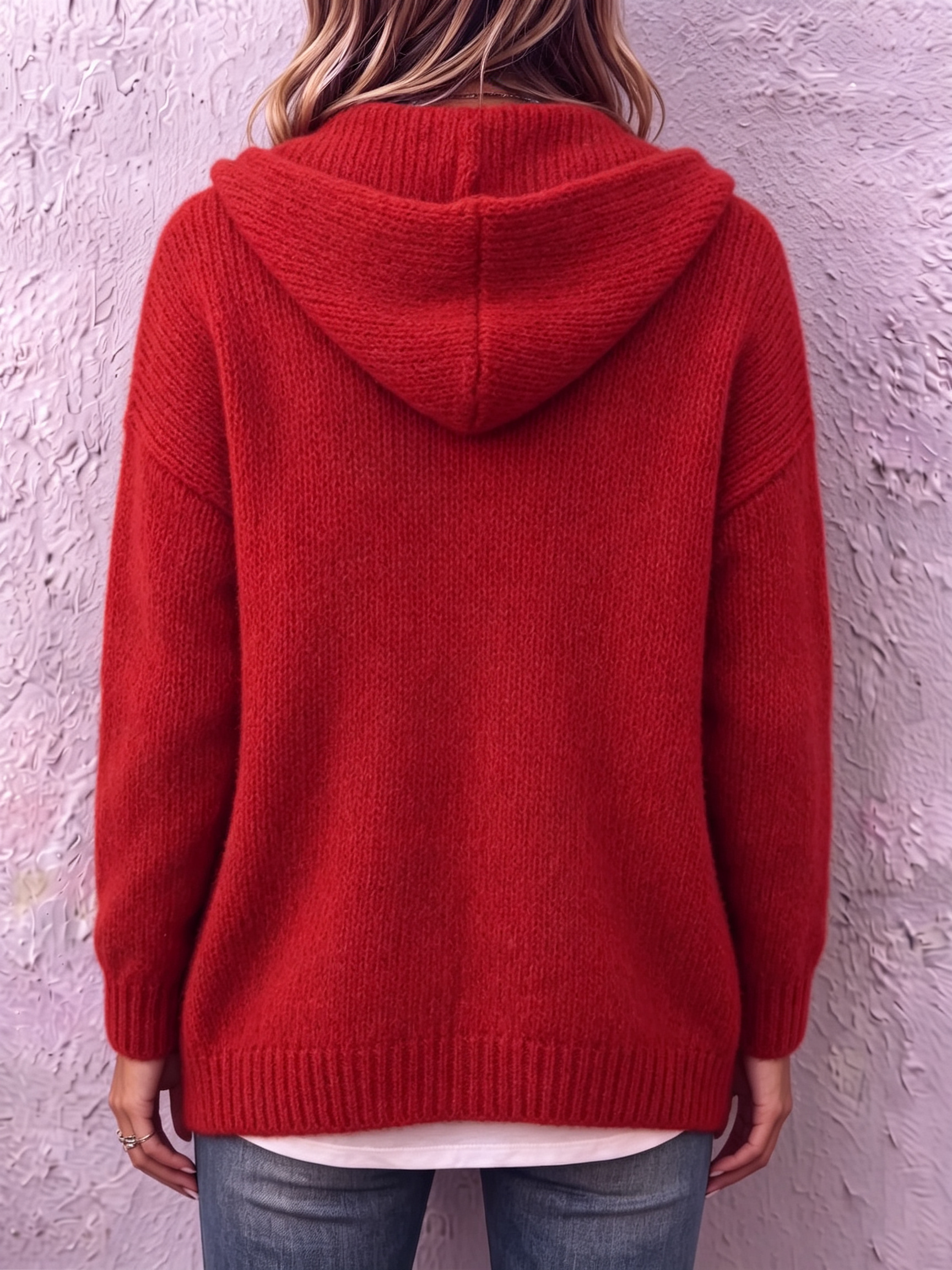 Ingrid - Dames cardigan van gebreid materiaal met capuchon en knopen