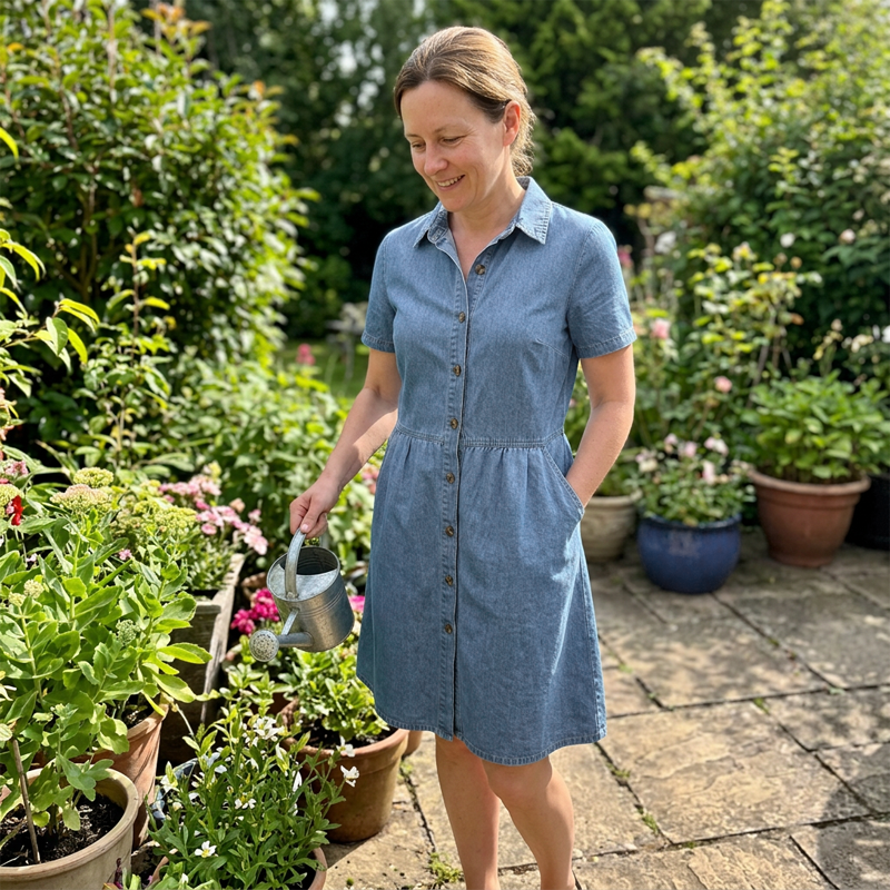 Doreya - Dames overhemdjurk denimlook met knopen en zakken