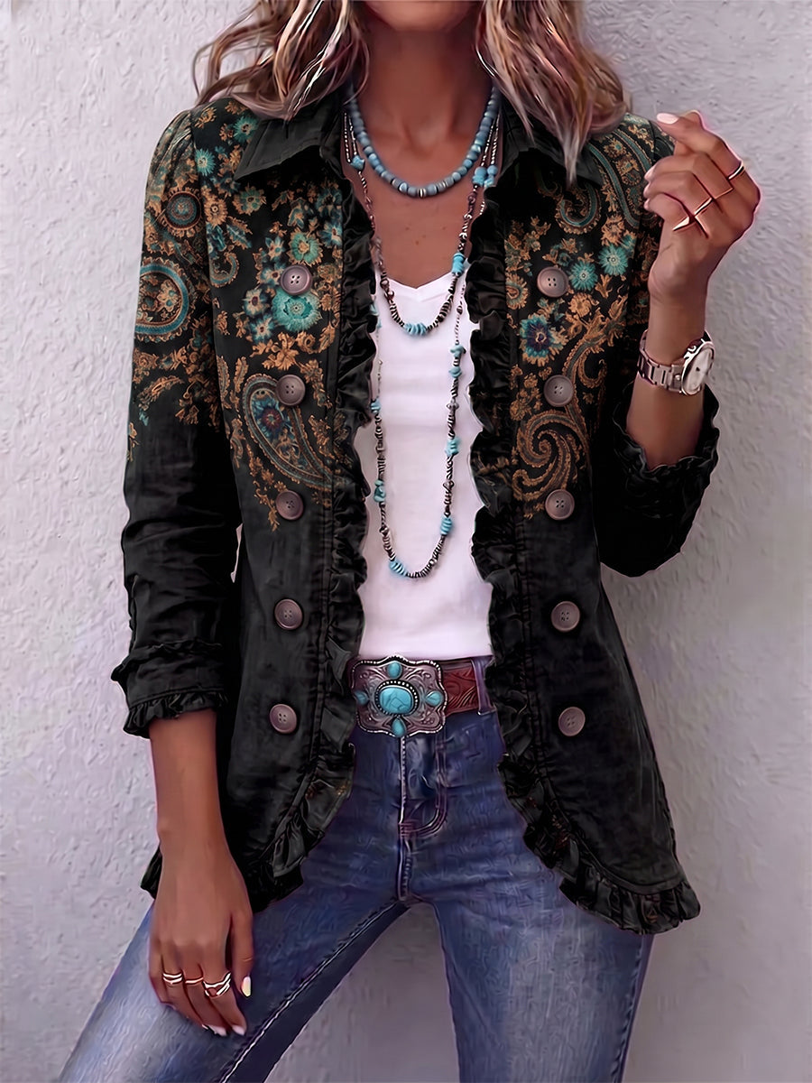 Hazel - Dames bohemian jas met volant en paisleyprint