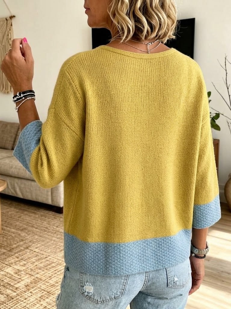 Geerke - Dames bicolor gebreide cardigan met V-hals en decoratieve knopen
