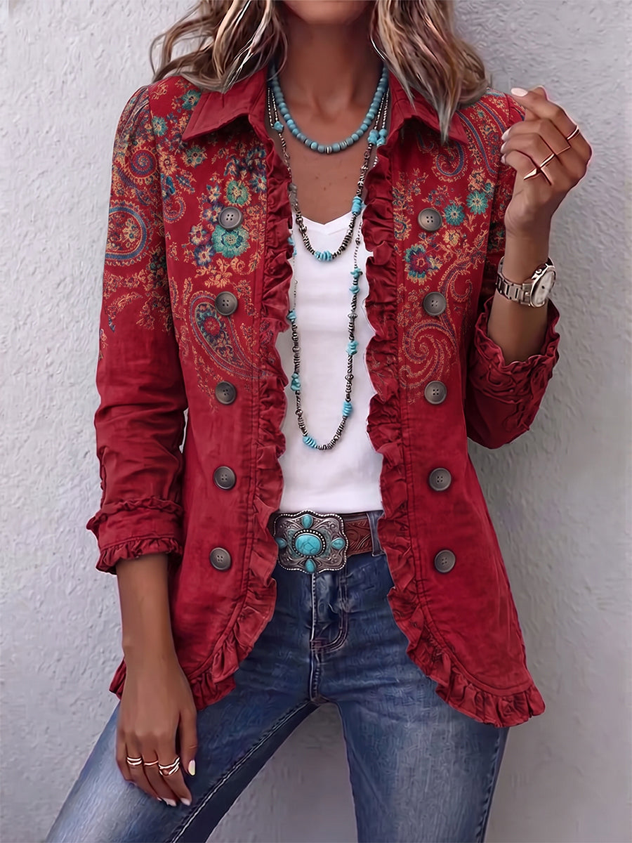 Hazel - Dames bohemian jas met volant en paisleyprint