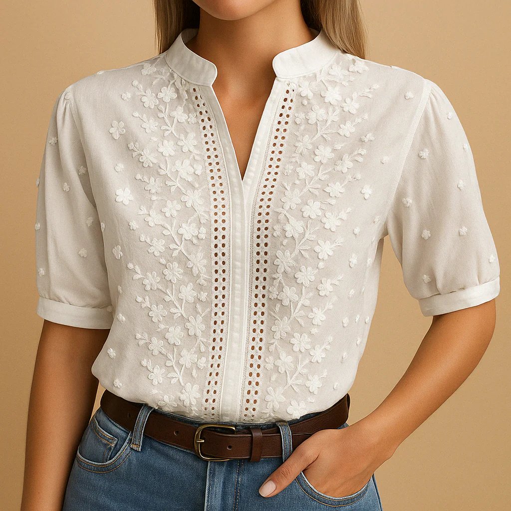 Tylarisse - Elegante witte blouse voor dames met verfijnde bloemenborduursels
