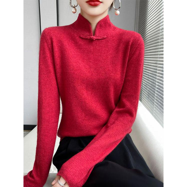 Jovienna - Elegante Wintertrui met Hoge Kraag en Vintage Sluiting