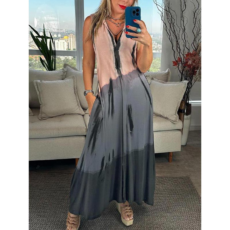 Calista - Mouwloze Tie-Dye jurk met achterkant en V-halslijn