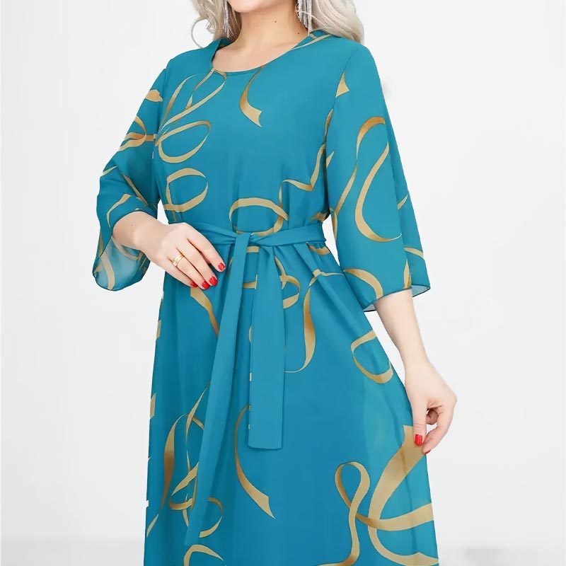 Blandine - Elegante Midi-Jurk met Geplooide Mouwen