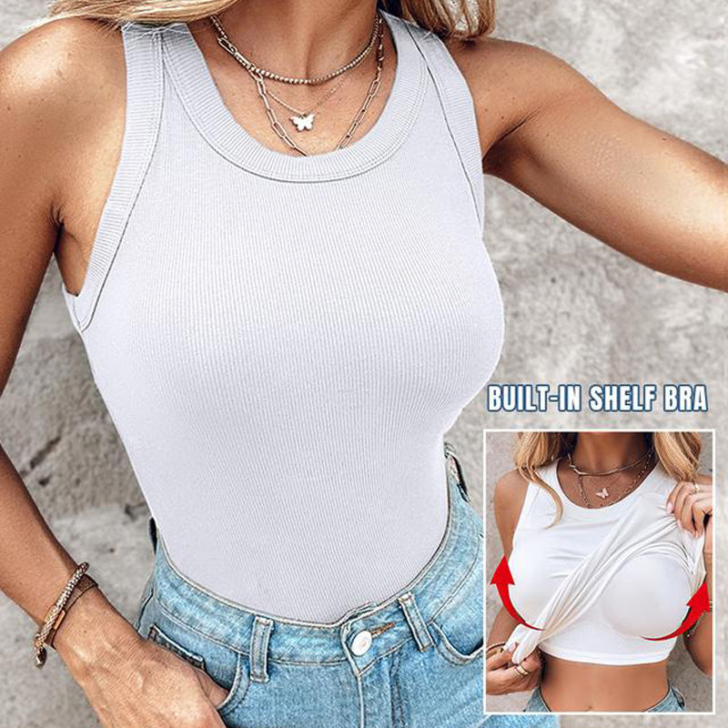 Ilyvera - Dames ribbed tanktop met geïntegreerde ondersteuning en flatterende pasvorm