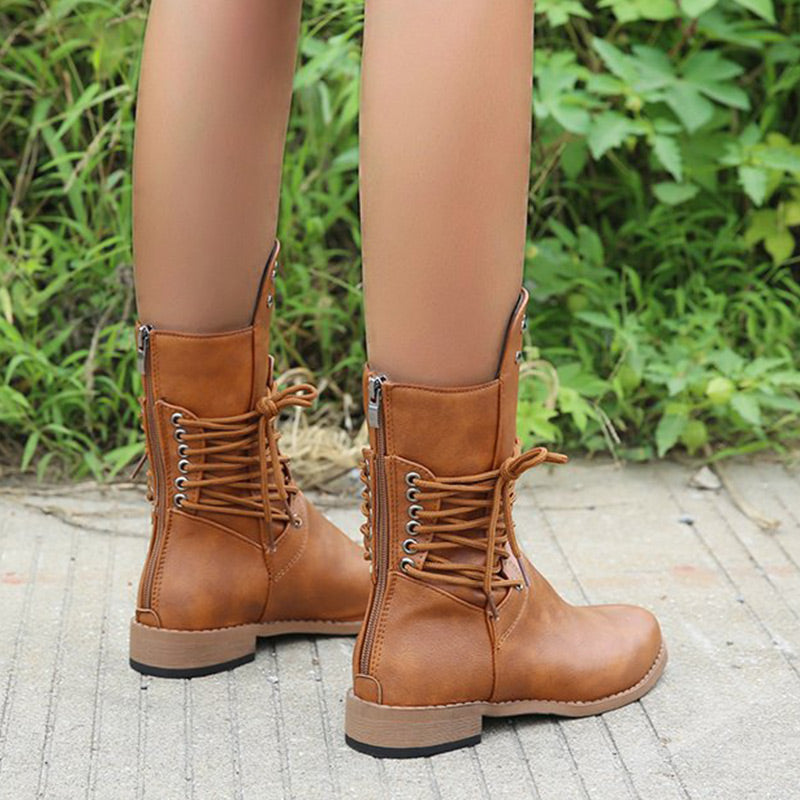 Cléonie - Dames enkellaarsjes met veters en ronde neus met decoratieve studs