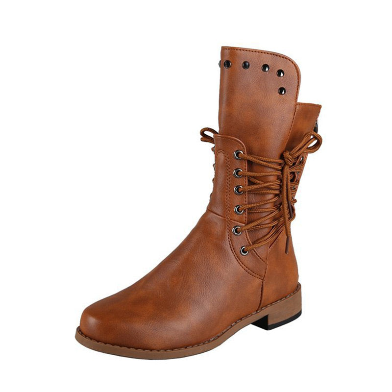 Cléonie - Dames enkellaarsjes met veters en ronde neus met decoratieve studs