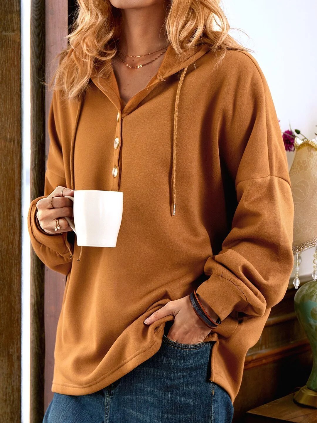Clotilde - Vintage Sweatshirt met Lange Mouwen en Knopen